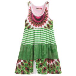 Desigual-Bright Green Jersey Floral & Striped Dress | Childrensalon Outlet