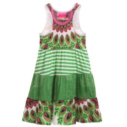 Desigual-Bright Green Jersey Floral & Striped Dress | Childrensalon Outlet