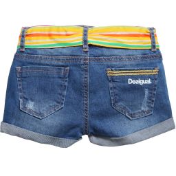 Desigual-Light Blue Denim Shorts with Floral Embroidery | Childrensalon Outlet