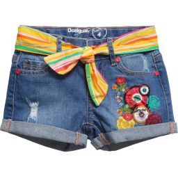 Desigual-Light Blue Denim Shorts with Floral Embroidery | Childrensalon Outlet