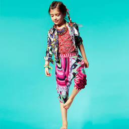 Desigual-Pink 'Galactic' Print Viscose Jersey Trousers | Childrensalon Outlet