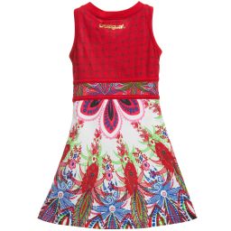 Desigual-Red Cotton Jersey Floral Print Dress  | Childrensalon Outlet