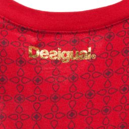 Desigual-Red Cotton Jersey Floral Print Dress  | Childrensalon Outlet