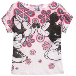 Desigual-White Cotton Jersey Mickey & Minnie Mouse Top | Childrensalon Outlet