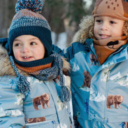 Deux par Deux-Голубая куртка с медведями и коричневый зимний комбинезон | Childrensalon Outlet