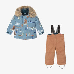 Deux par Deux-Голубая куртка с медведями и коричневый зимний комбинезон | Childrensalon Outlet
