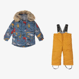 Deux par Deux-Синяя куртка с динозаврами и желтый зимний комбинезон | Childrensalon Outlet