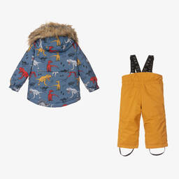 Deux par Deux-Синяя куртка с динозаврами и желтый зимний комбинезон | Childrensalon Outlet