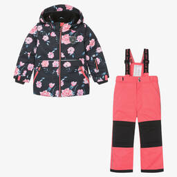 Deux par Deux-Girls Black & Pink Floral 2 Piece Snowsuit Set | Childrensalon Outlet