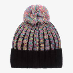 Deux par Deux-قبعة بيني بوم-بوم أكريليك محبوك لون أسود وزهري | Childrensalon Outlet