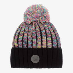 Deux par Deux-قبعة بيني بوم-بوم أكريليك محبوك لون أسود وزهري | Childrensalon Outlet