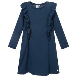 Deux par Deux-Girls Blue Herringbone Dress | Childrensalon Outlet
