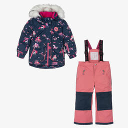 Deux par Deux-Girls Pink & Navy Blue Snowsuit Set | Childrensalon Outlet