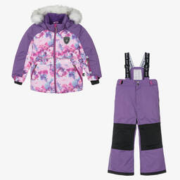  دو بار دو-طقم أوفرول شتوي بطبعة ورود لون بنفسجي للبنات | Childrensalon Outlet