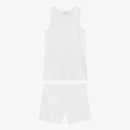 دياكار-طقم توب فيست وبوكسرات قطن لون أبيض للأولاد | Childrensalon Outlet