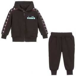 Diadora-Girls Cotton Black Tracksuit | Childrensalon Outlet