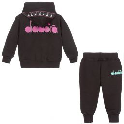 Diadora-Girls Cotton Black Tracksuit | Childrensalon Outlet