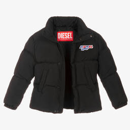 Diesel-Black Hooded Puffer Coat | Childrensalon Outlet