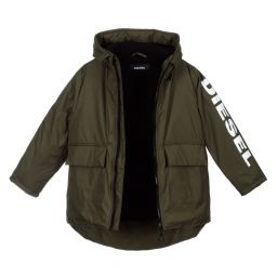 Diesel-Boys Khaki Green Logo Coat | Childrensalon Outlet