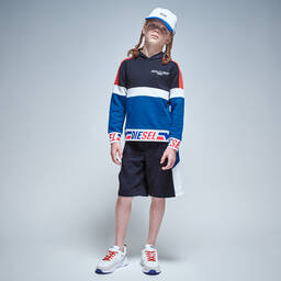 Diesel-Teen Blue Cotton Logo Shorts | Childrensalon Outlet