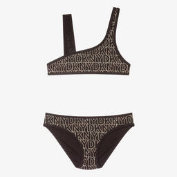 DKNY-Black & Gold Logo Print Bikini | Childrensalon Outlet