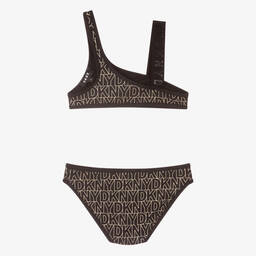 DKNY-Black & Gold Logo Print Bikini | Childrensalon Outlet