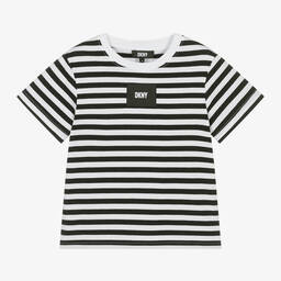 DKNY-Black & White Striped Organic Cotton T-Shirt  | Childrensalon Outlet