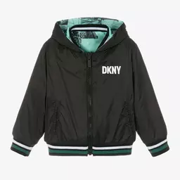 DKNY-Boys Black & Green Hooded Jacket | Childrensalon Outlet