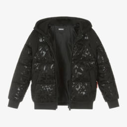 DKNY-Boys Black Logo Puffer Coat | Childrensalon Outlet