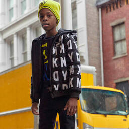 DKNY-Boys Black Logo Puffer Jacket | Childrensalon Outlet