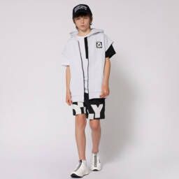 DKNY-Boys Black & White Swim Shorts | Childrensalon Outlet