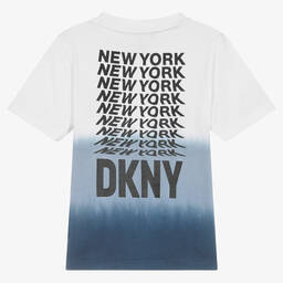 DKNY-Boys White & Blue Dip-Dye T-Shirt | Childrensalon Outlet