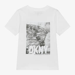 DKNY-Boys White Cotton Graphic T-Shirt | Childrensalon Outlet