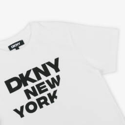 DKNY-Футболка из белого хлопка с черным эмблемой для мальчиков | Childrensalon Outlet