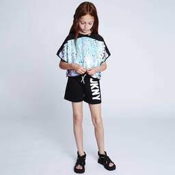 DKNY-Girls Black Cotton Logo Shorts | Childrensalon Outlet