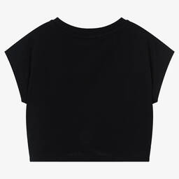 DKNY-Girls Black Cropped Logo T-Shirt | Childrensalon Outlet