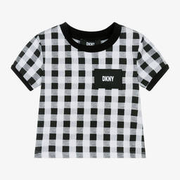 DKNY-Girls Black Gingham Cotton T-Shirt | Childrensalon Outlet