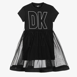 DKNY-Girls Black Jersey & Mesh Dress | Childrensalon Outlet