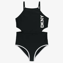DKNY-Girls Black Metallic Logo Swimsuit | Childrensalon Outlet