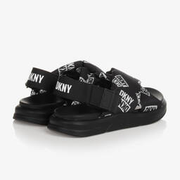 DKNY-Girls Black Padded Logo Sandals | Childrensalon Outlet