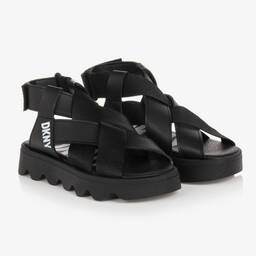 DKNY-Girls Black Plaited Faux Leather Sandals | Childrensalon Outlet