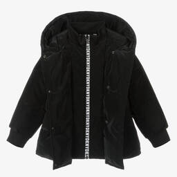 DKNY-Girls Black Puffer Jacket | Childrensalon Outlet