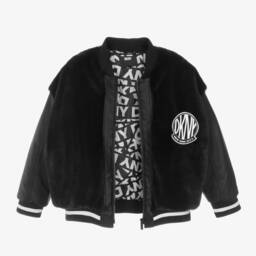 DKNY-Girls Black Shearling Bomber Coat | Childrensalon Outlet