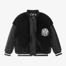 DKNY-Girls Black Shearling Bomber Coat | Childrensalon Outlet