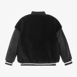 DKNY-Girls Black Shearling Bomber Coat | Childrensalon Outlet