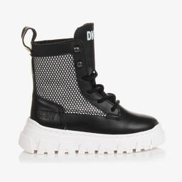 DKNY-Girls Black & Silver Leather Boots | Childrensalon Outlet