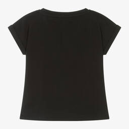 DKNY-تيشيرت قطن عضوي جيرسي لون أسود للبنات | Childrensalon Outlet