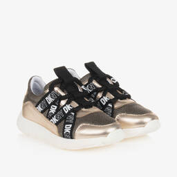 DKNY-Girls Gold & Black Lace-Up Trainers | Childrensalon Outlet