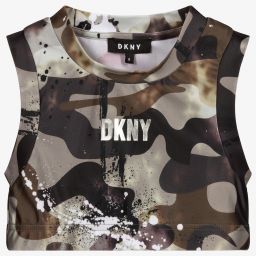 DKNY-توب قصير جيرسي لون أخضر كاكي للبنات | Childrensalon Outlet