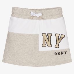 DKNY-تنورة قطن جيرسي لون رمادي وأبيض | Childrensalon Outlet